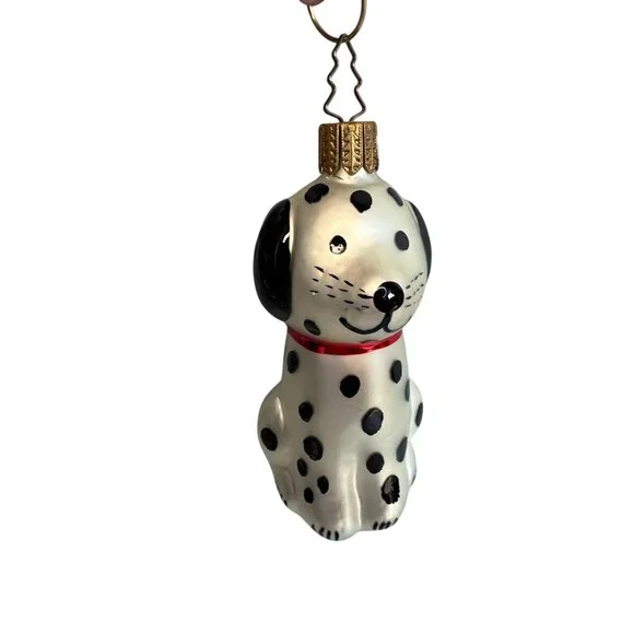 Whitehurst Dog Ornament Dalmation Glass Black White Red Collar 3.5" - Picture 2 of 6